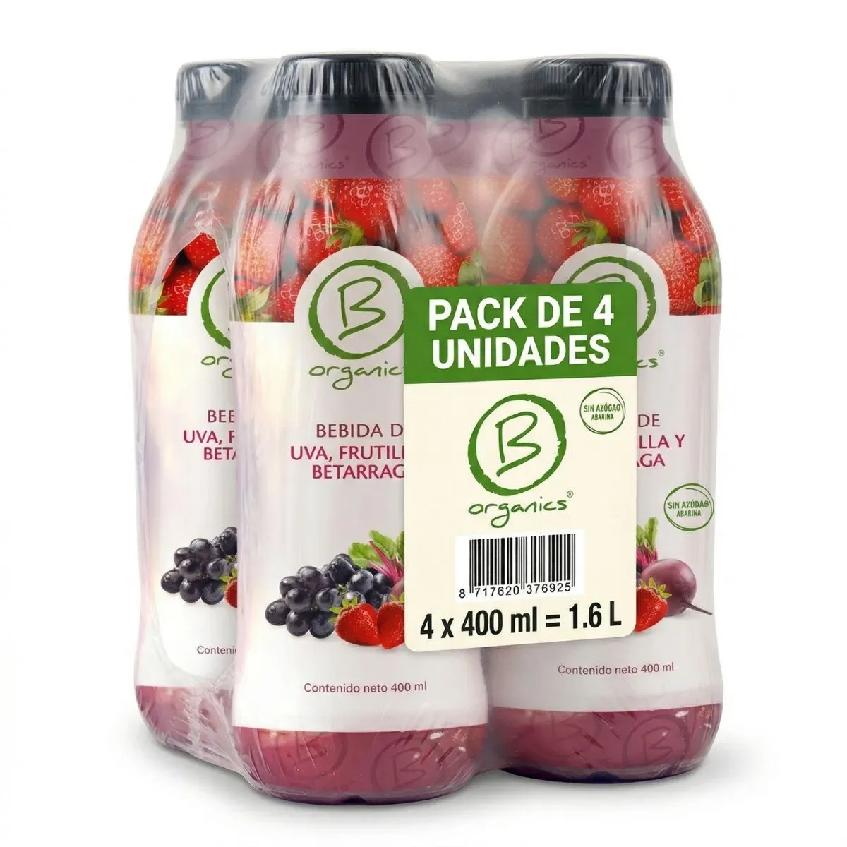 4-Pack Be Organics Bebida Uva, Frutilla y Betarraga 4 UN X 400 Ml1