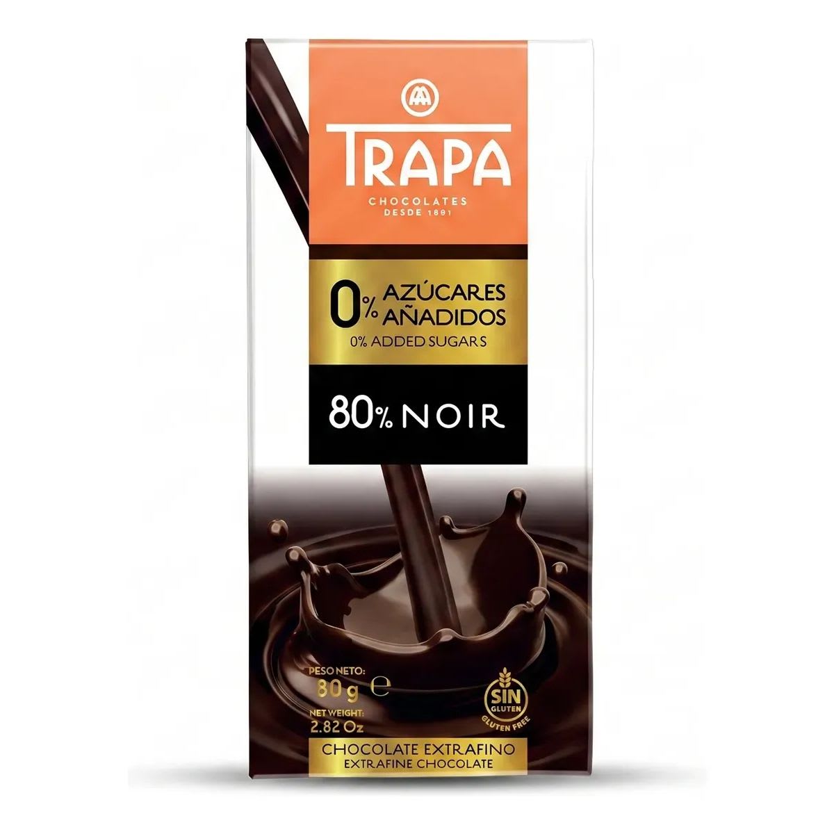 Trapa Chocolate Negro 80% Cacao Sin Azucar Sin Gluten1