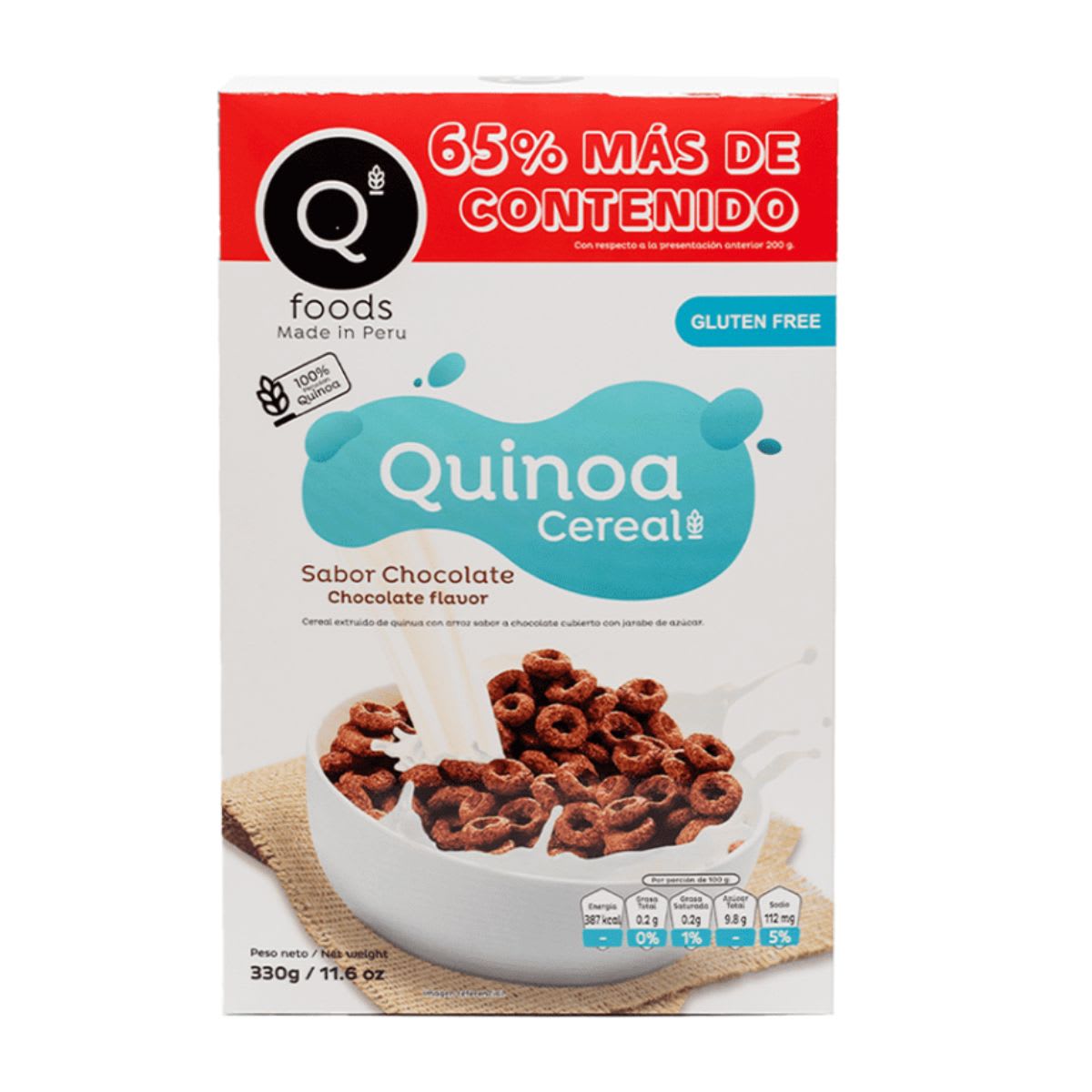 Q Foods Cereal de Quinoa Sabor Chocolate 330g1