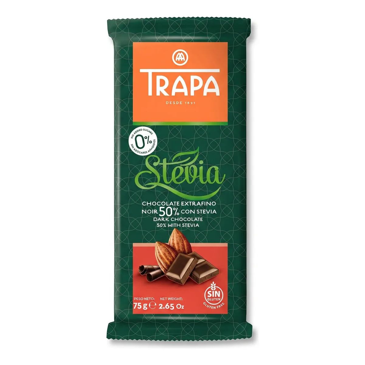 Trapa Chocolate Negro 50% Cacao con Stevia Sin Azucar Sin Gluten1