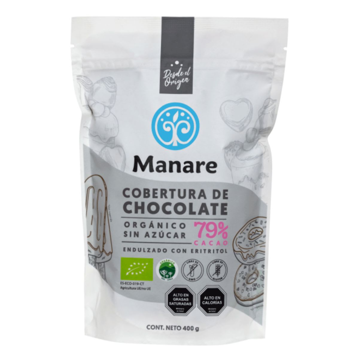 Manare Cobertura de Chocolate Organico 79% Cacao Sin Azucar 200g1