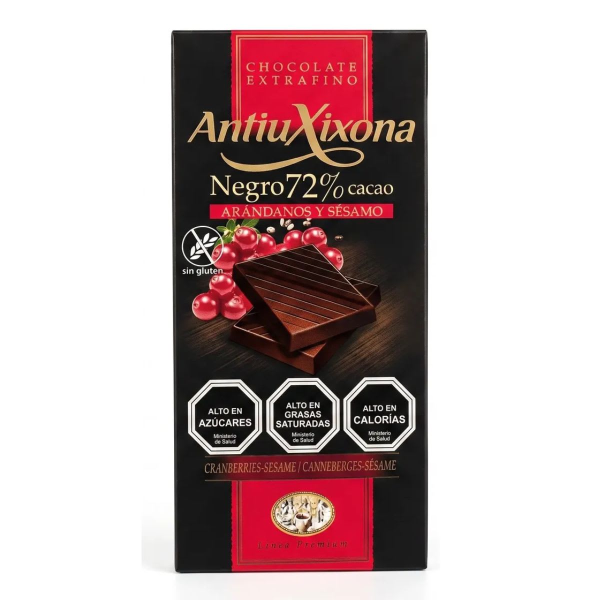 Antiu Xixona Chocolate Negro 72% Cacao con Arandanos y Sesamo Sin Gluten1