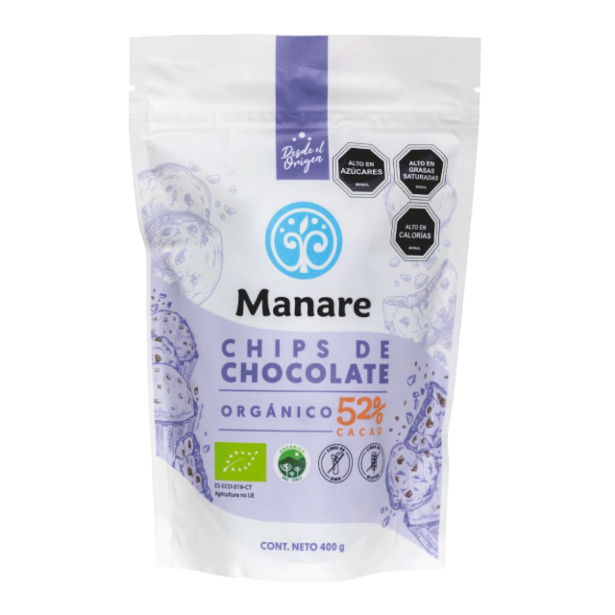 Manare Chips de Chocolate Organico 52% Cacao 400g1