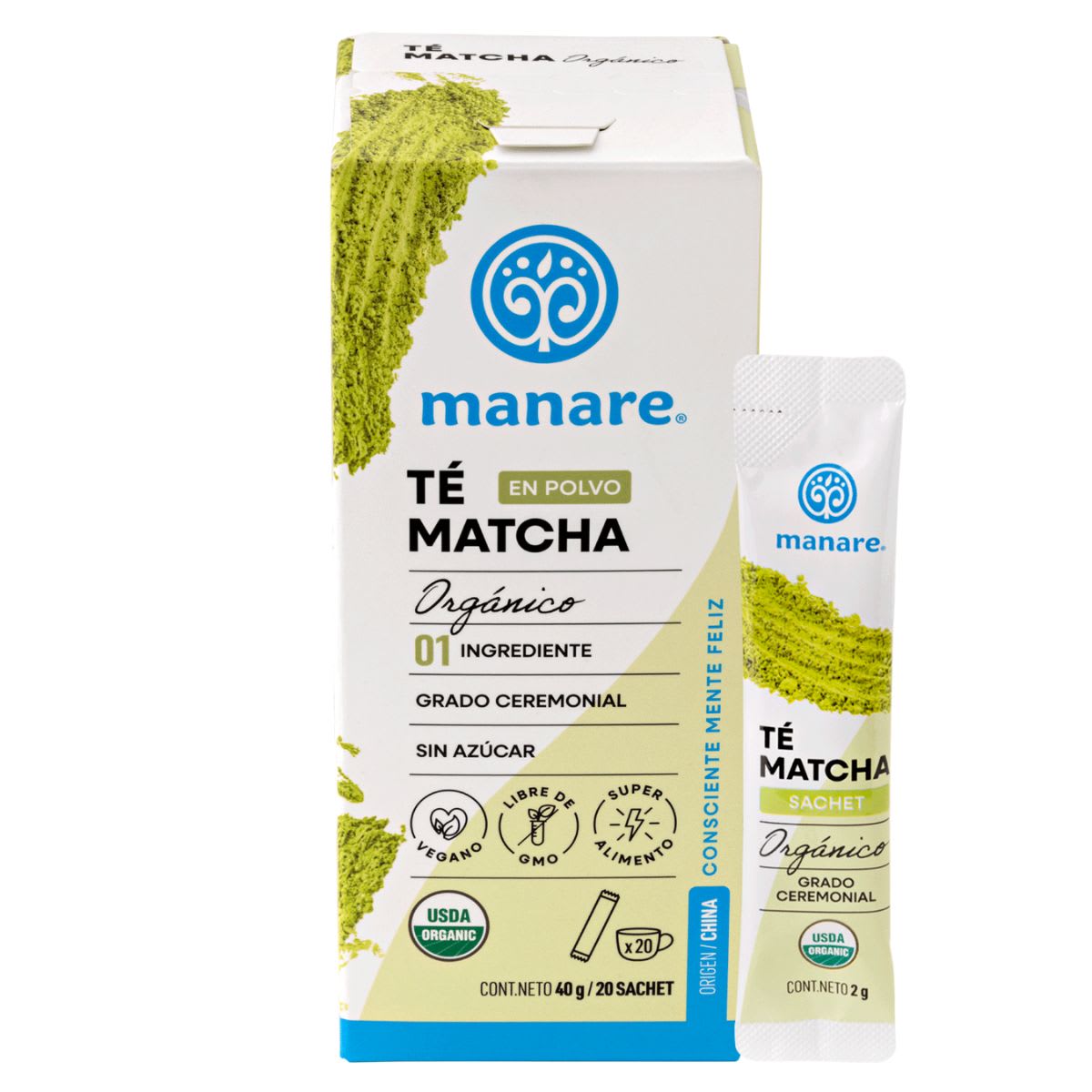Manare Te Matcha Organico Sachet 20 UN1