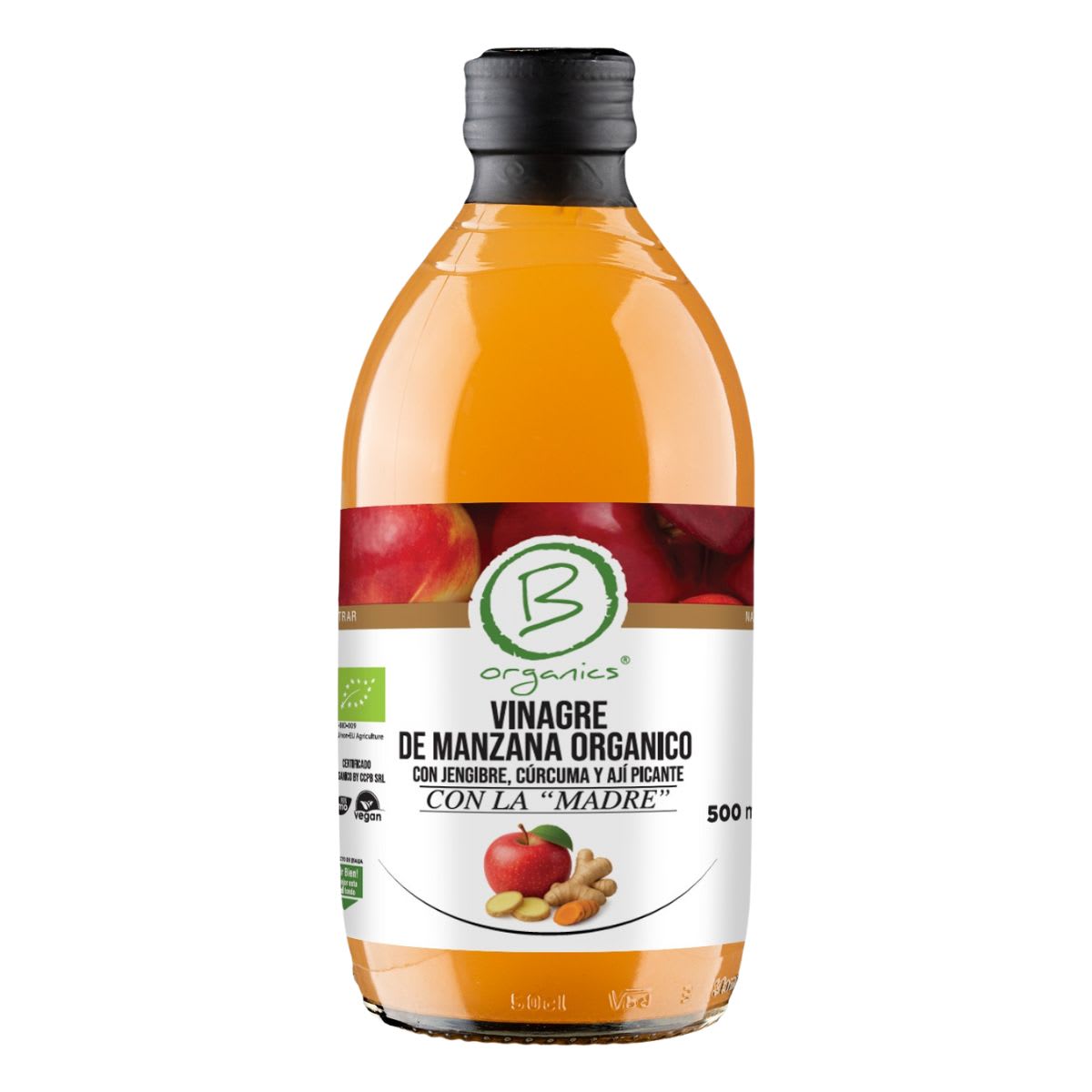 Be Organics Vinagre de Manzana Jengibre Curcuma y Ají Picante 500 mL1