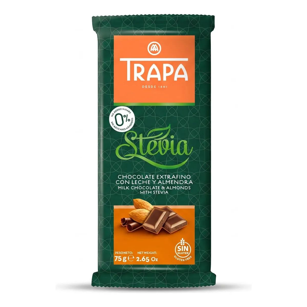 Trapa Chocolate con Leche y Almendras con Stevia Sin Azucar Sin Gluten1
