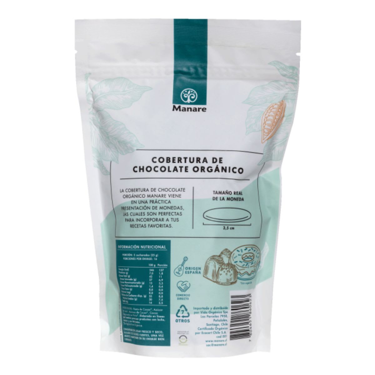 Manare Cobertura de Chocolate Organico 70% Cacao 400g2