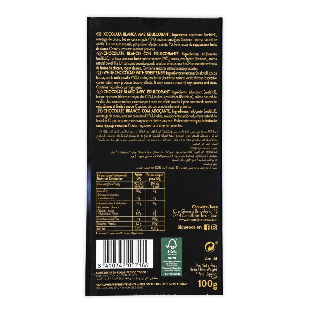 Torras Zero Chocolate Blanco con Vainilla del Indico2