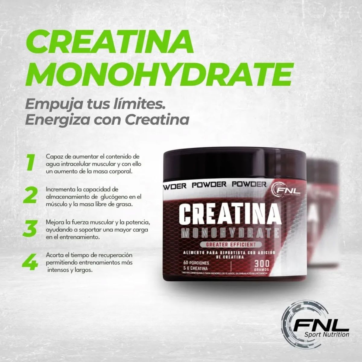 FNL Creatina Monohidratada en Polvo 300 g2
