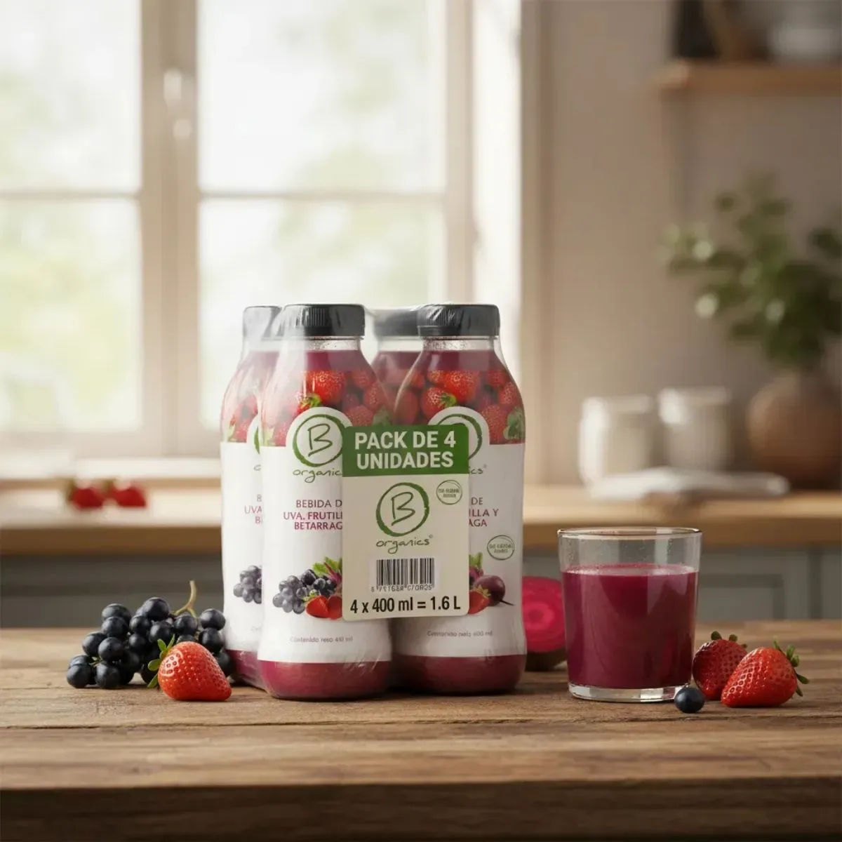 4-Pack Be Organics Bebida Uva, Frutilla y Betarraga 4 UN X 400 Ml2