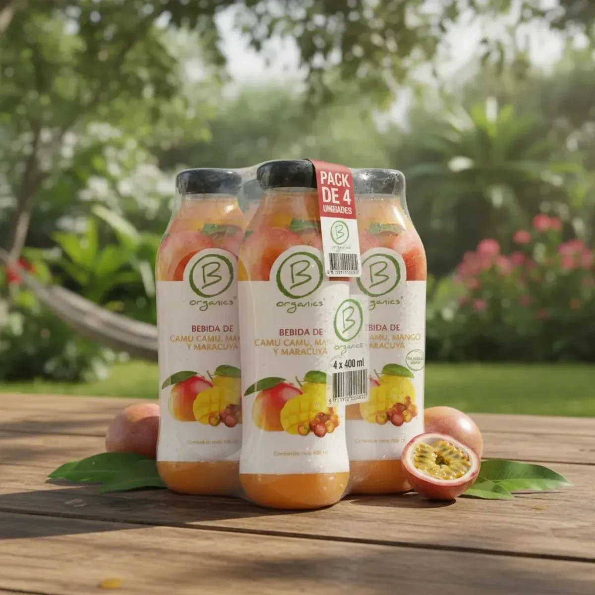 4-Pack Be Organics Bebida de Camu Camu, Mango y Maracuya 4 UN X 400 Ml2