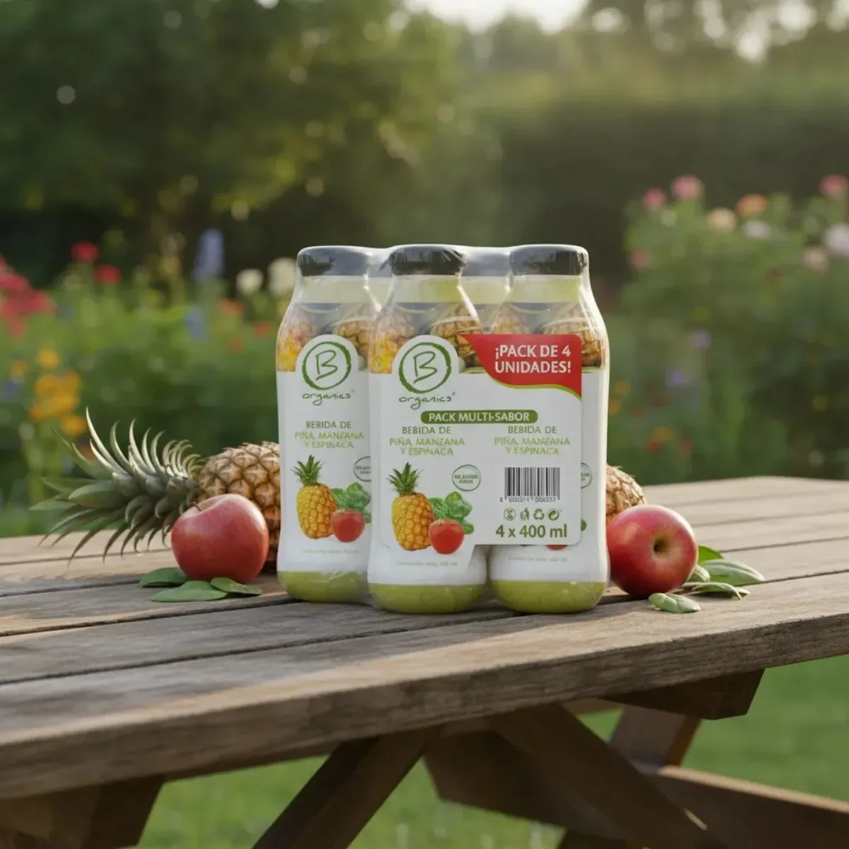 4-Pack Be Organics Bebida de Piña, Manzana y Espinaca 4 UN X 400 Ml2