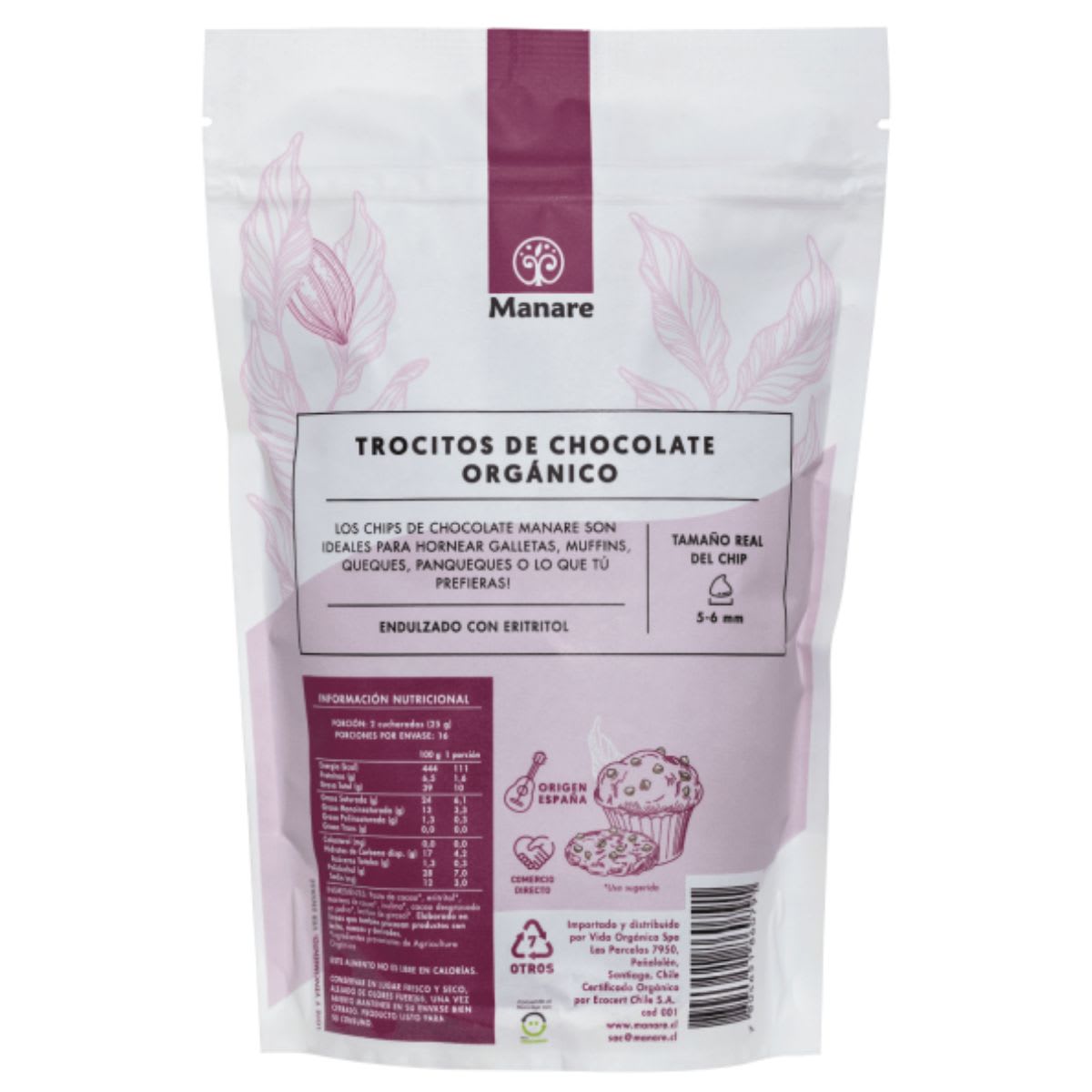 Chips de Chocolate Organico Sin Azucar 62% Cacao 200g2