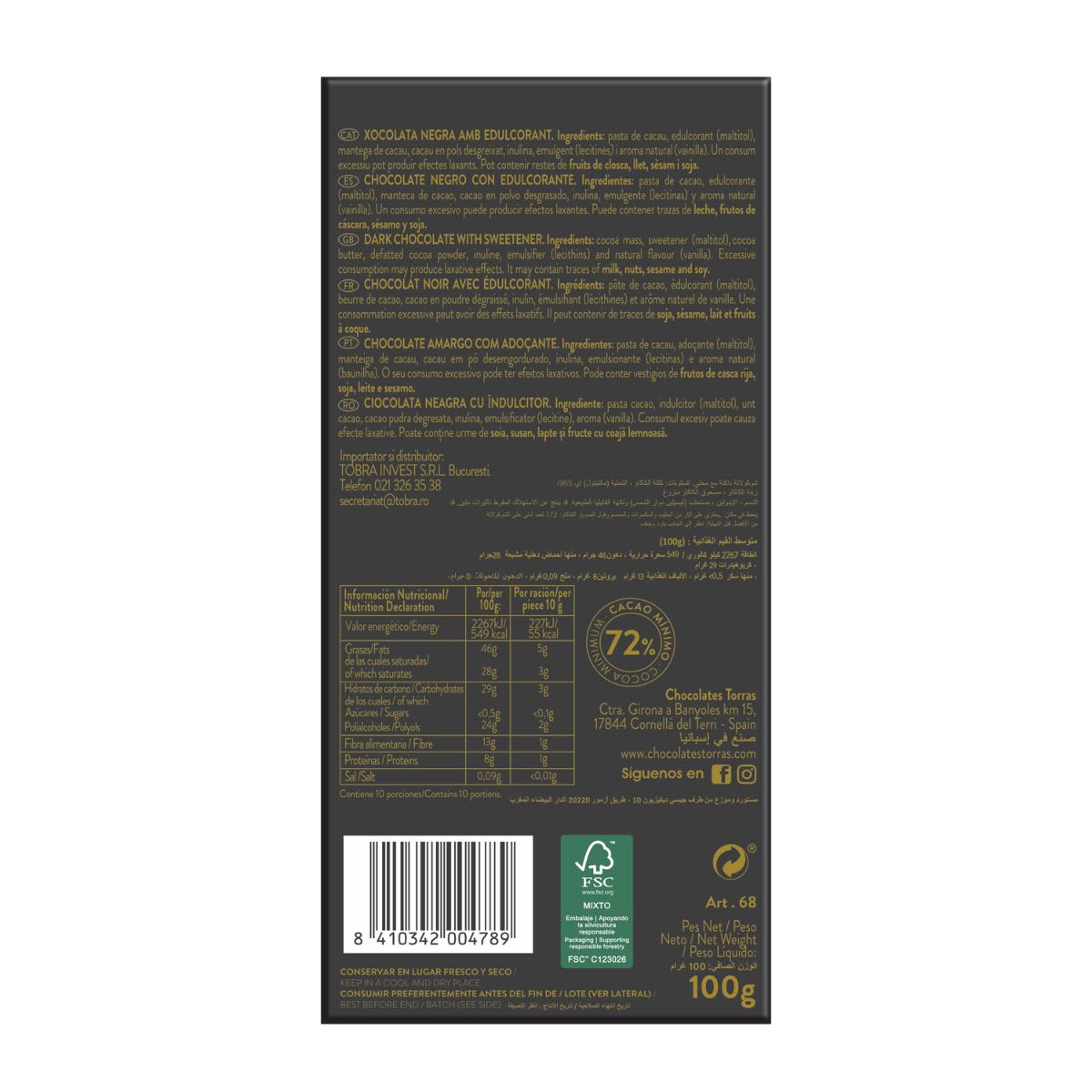 Torras Zero Chocolate 72% Cacao1