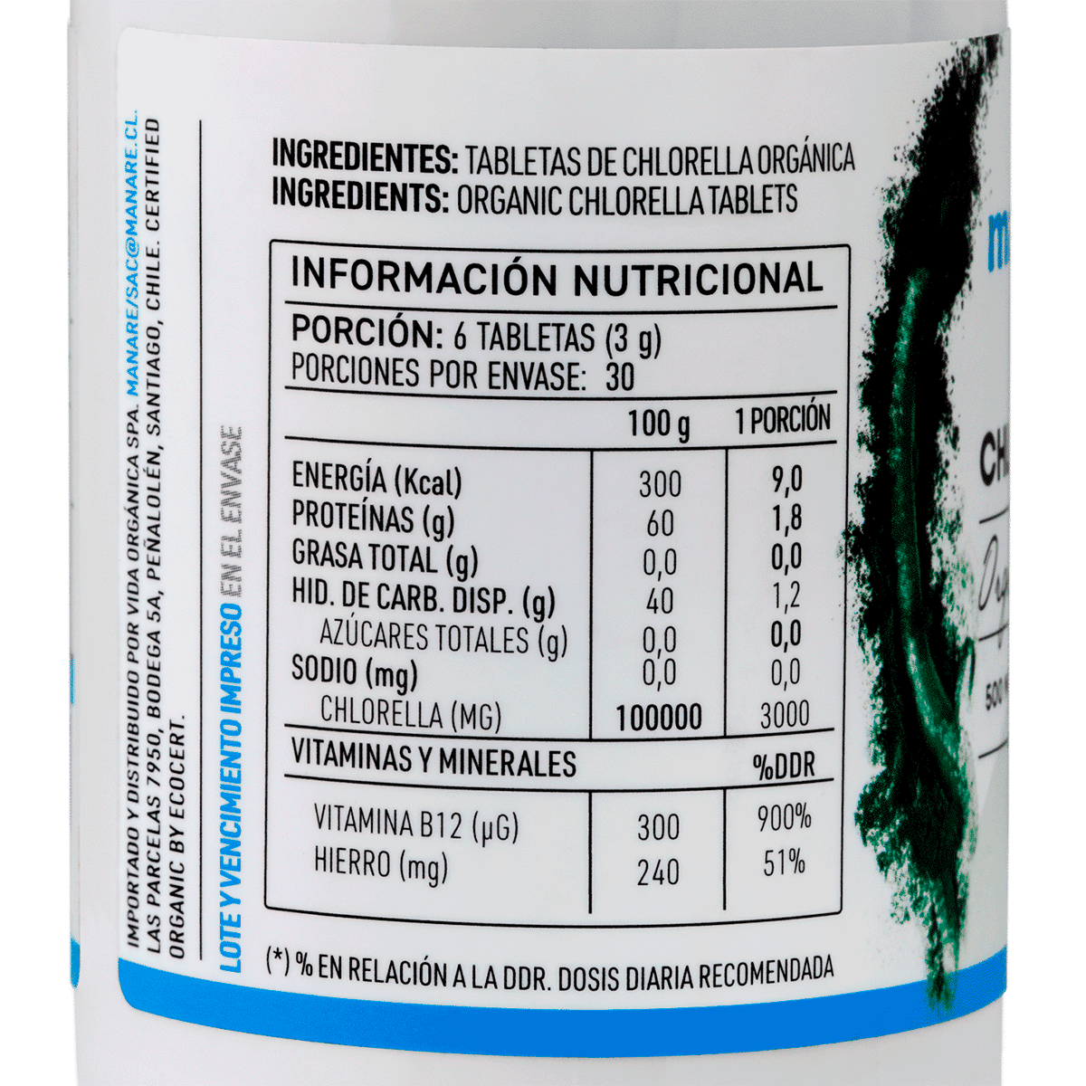 Manare Chlorella Organica 180 Tabs3