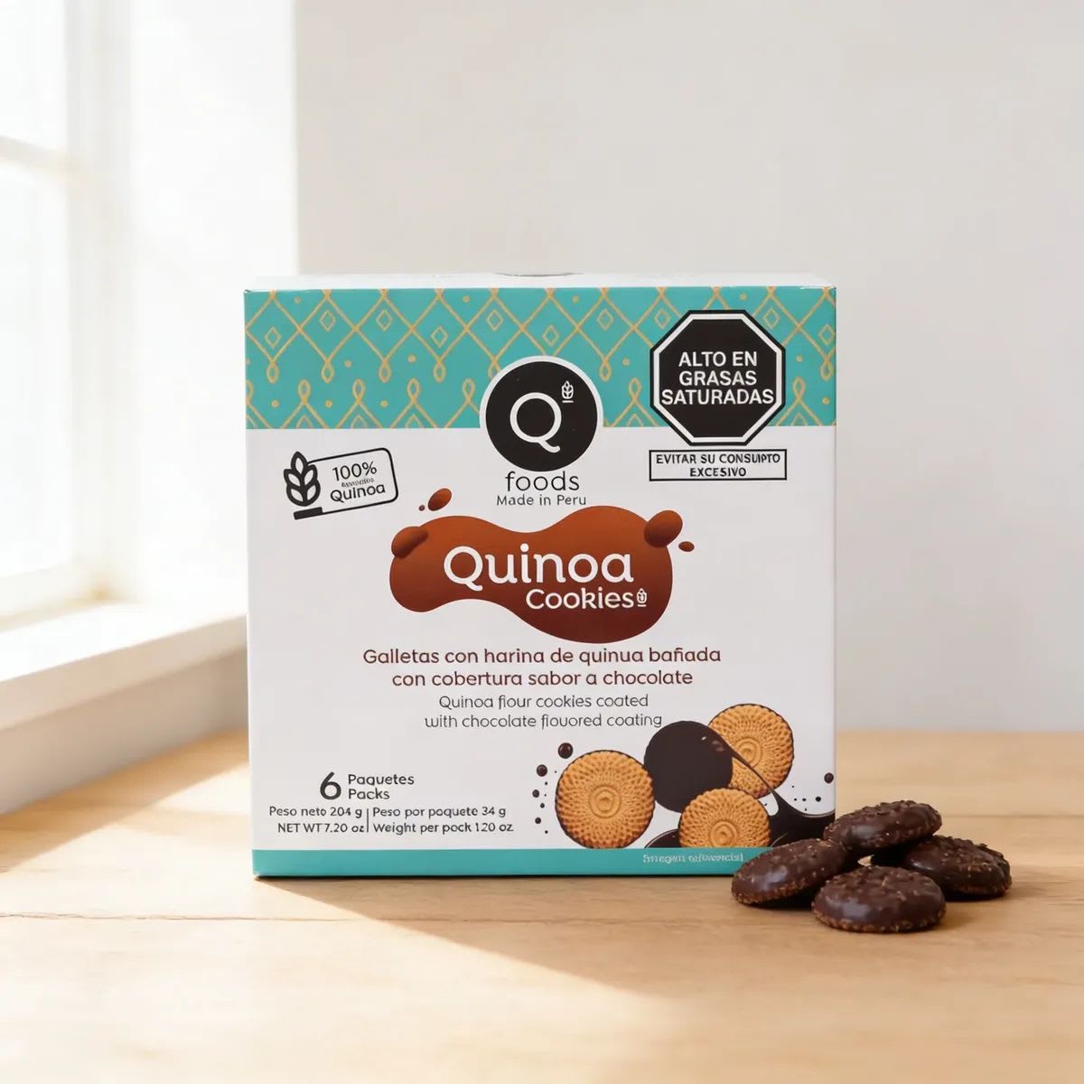 Q Foods Galletas de Quinoa Bañada en Chocolate 6 UN X 34 g2