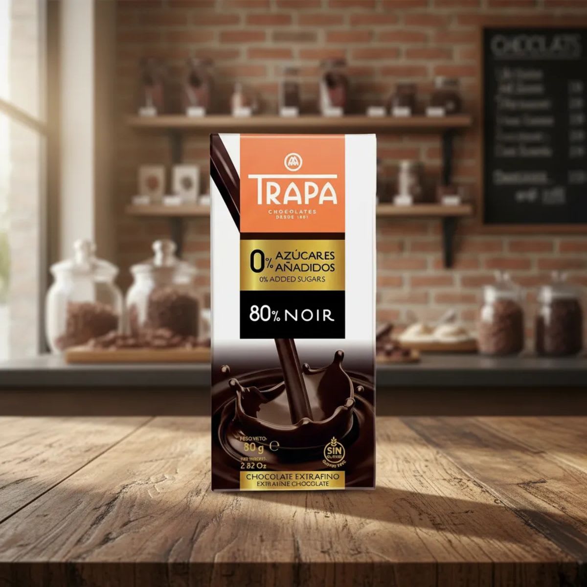 Trapa Chocolate Negro 80% Cacao Sin Azucar Sin Gluten2