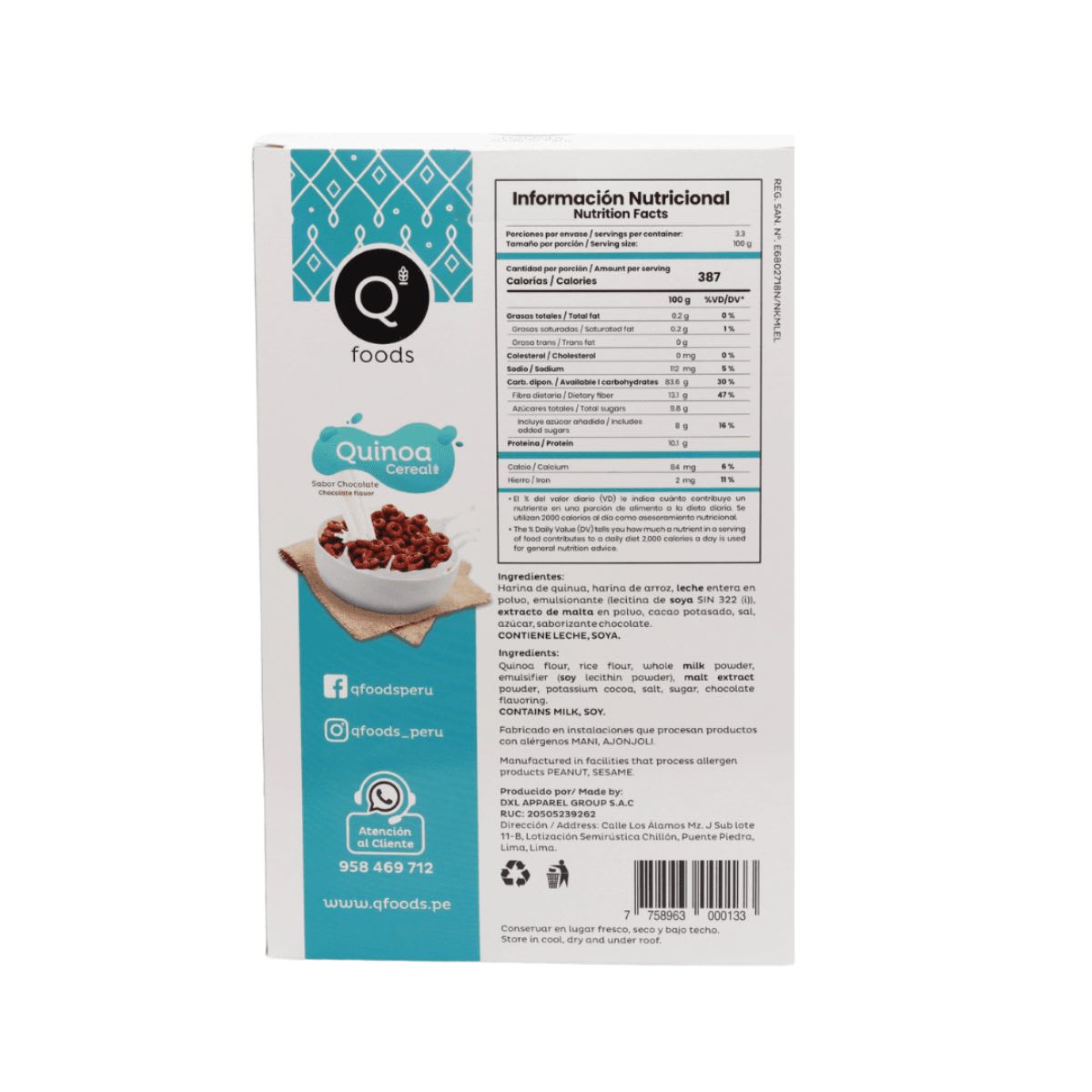 Q Foods Cereal de Quinoa Sabor Chocolate 330g2