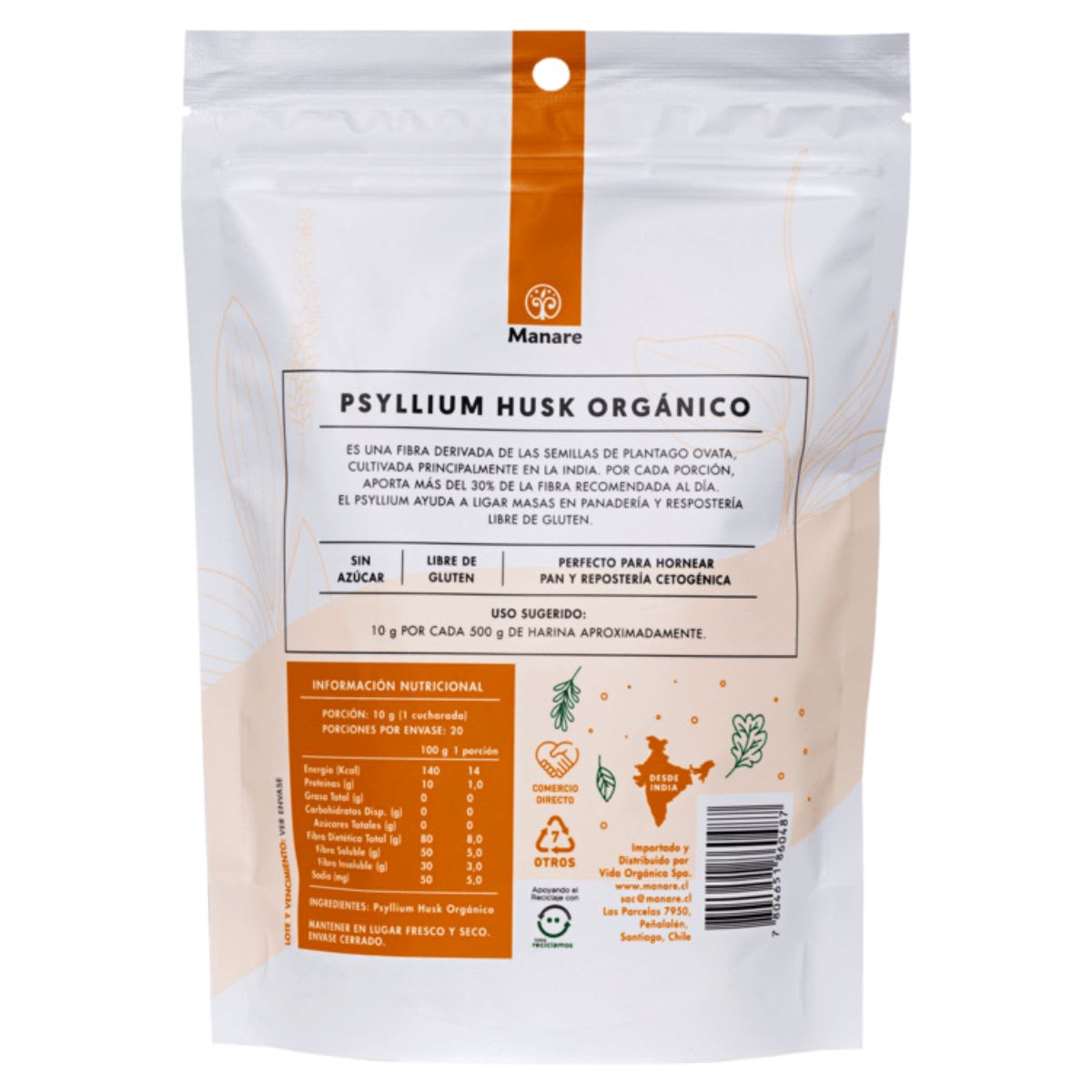 Manare Psyllium Husk Organico en Polvo 200 g2