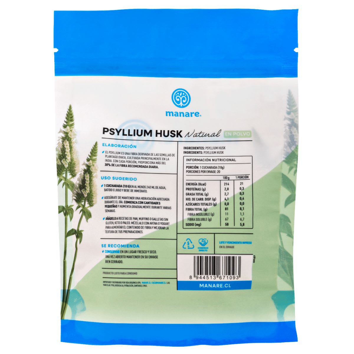 Manare Psyllium Husk Natural en Polvo2