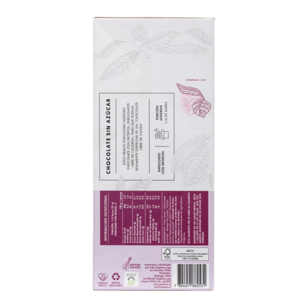 Manare Chocolate Organico Sin Azucar 62% Cacao 100 g1