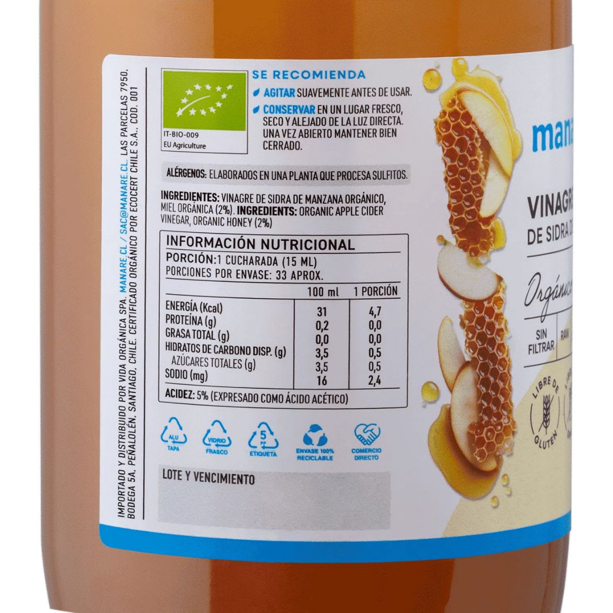 Manare Vinagre de Manzana con Miel Organico 2