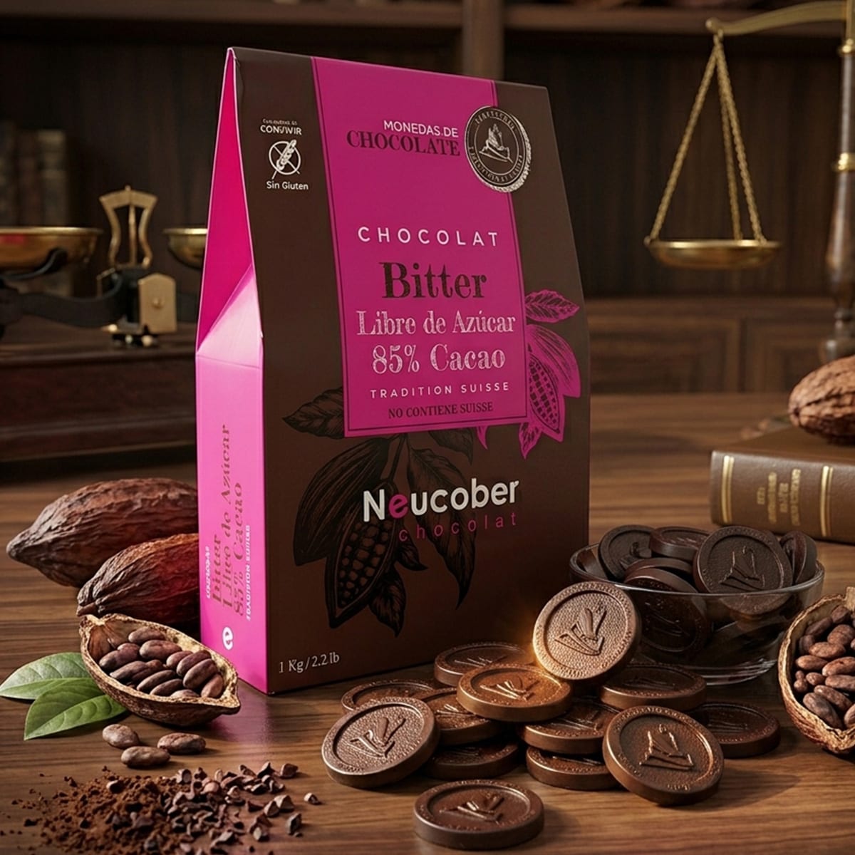 Neucober Monedas Chocolate Bitter 85% Cacao Sin Azucar 8332