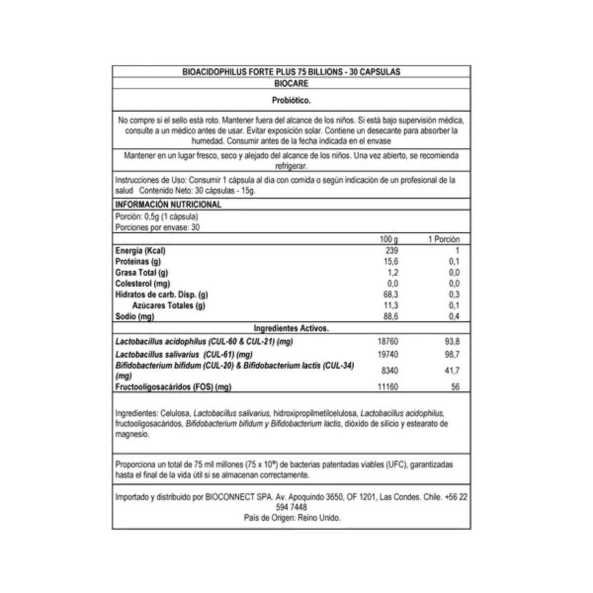 Biocare Probiotico BioAcidophilus Forte Plus 75 billones UFC3