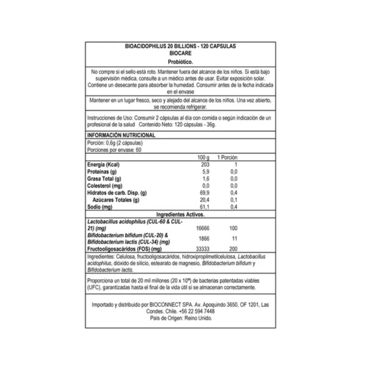 Biocare Probiotico BioAcidophilus 20 billones UFC3