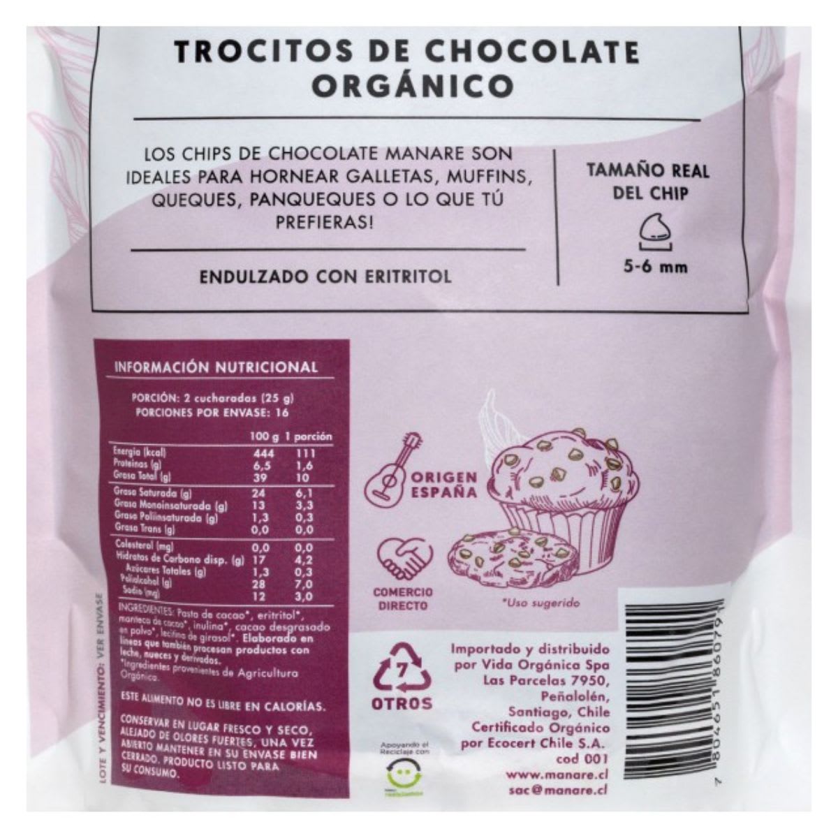 Chips de Chocolate Organico Sin Azucar 62% Cacao 400g3
