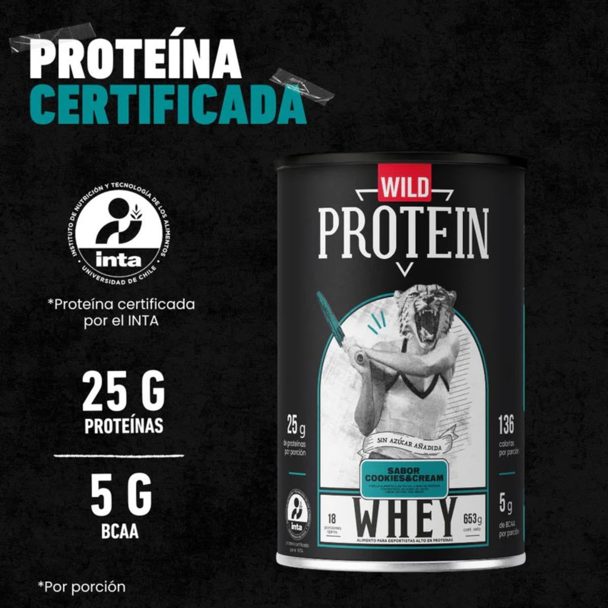 Wild Protein Whey Protein Sabor Cookies & Cream 25g Proteina3