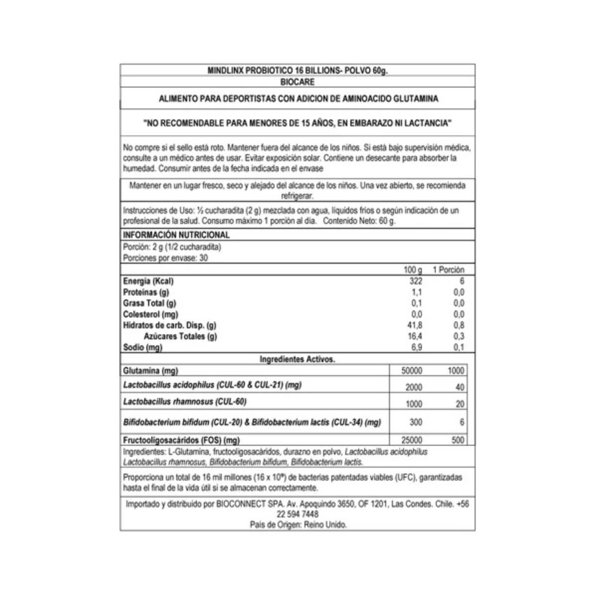 Biocare Mindlinx Probiótico en polvo con Glutamina3