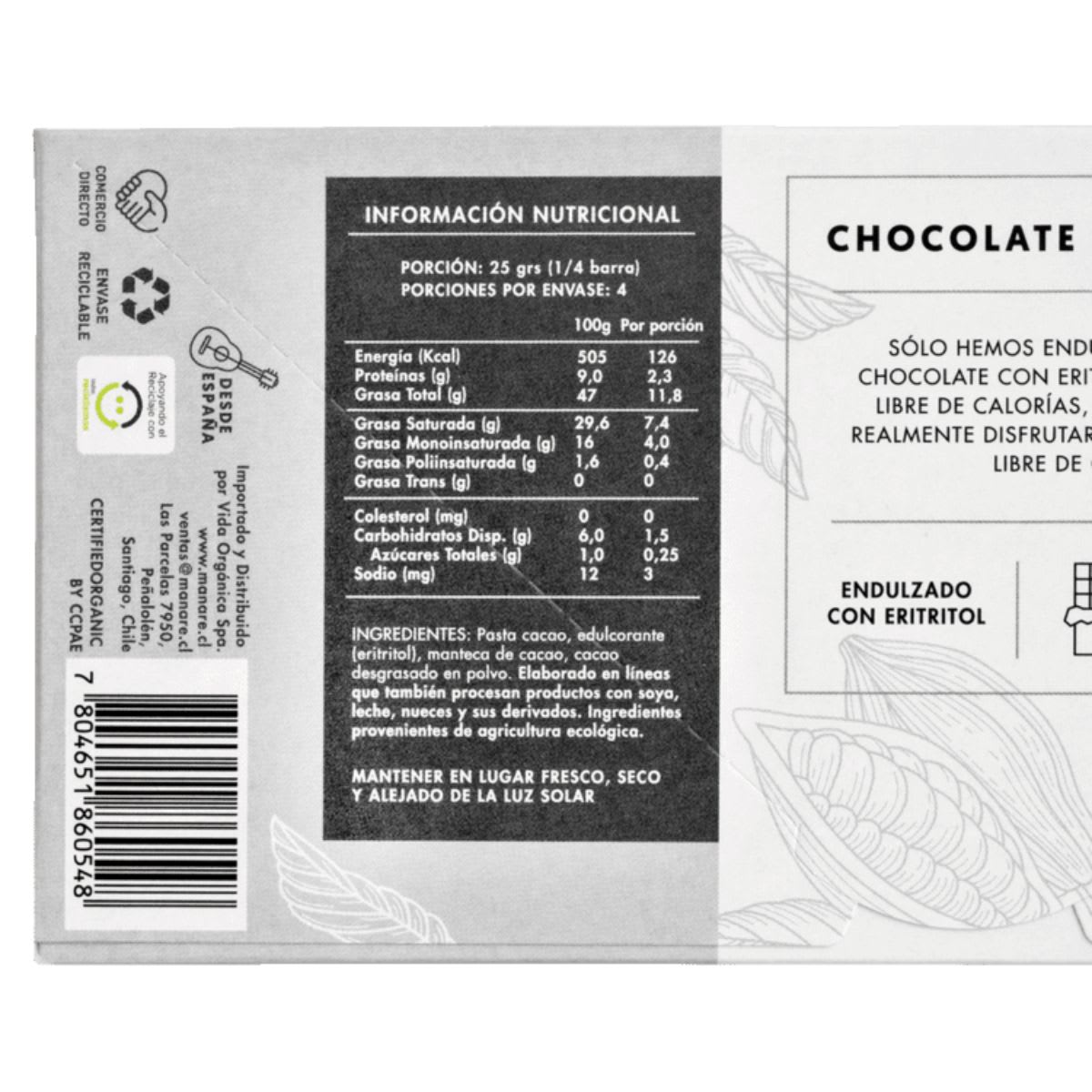 Manare Chocolate Organico Sin Azucar 79% Cacao3