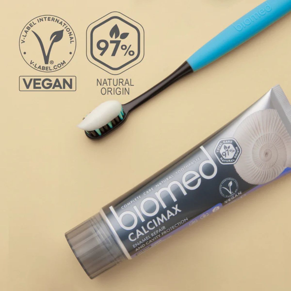 Biomed Pasta Dental Sin Fluor Calcimax Restauración del esmalte y protección contra caries3