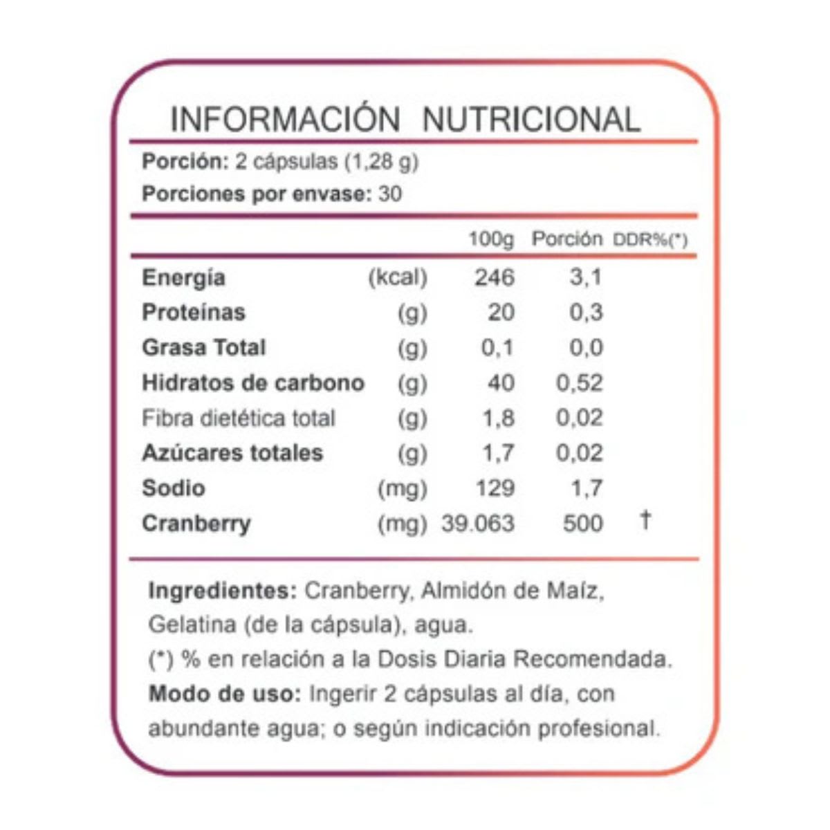 FNL Cranberry 500 mg 60 capsulas3