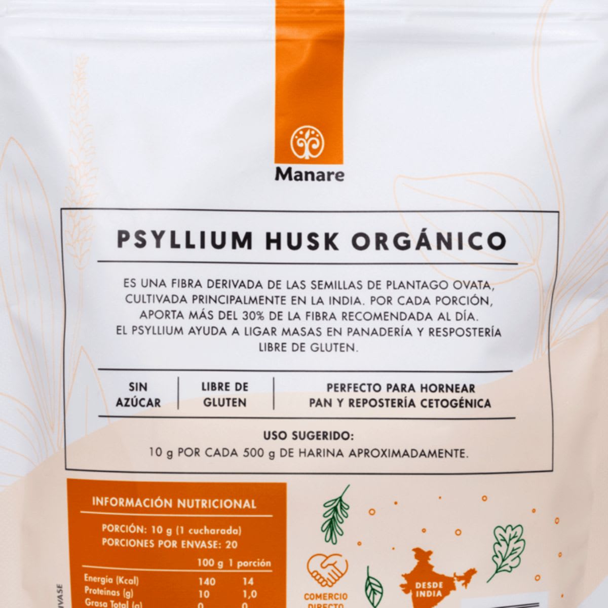 Manare Psyllium Husk Organico en Polvo 200 g3