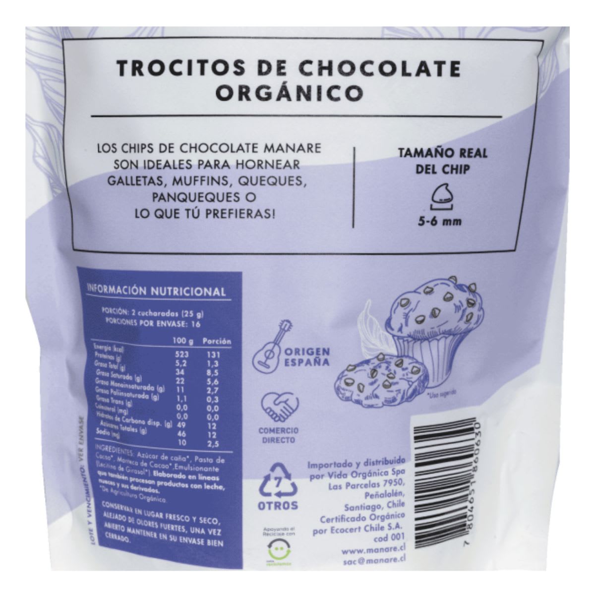 Manare Chips de Chocolate Organico 52% Cacao 400g3