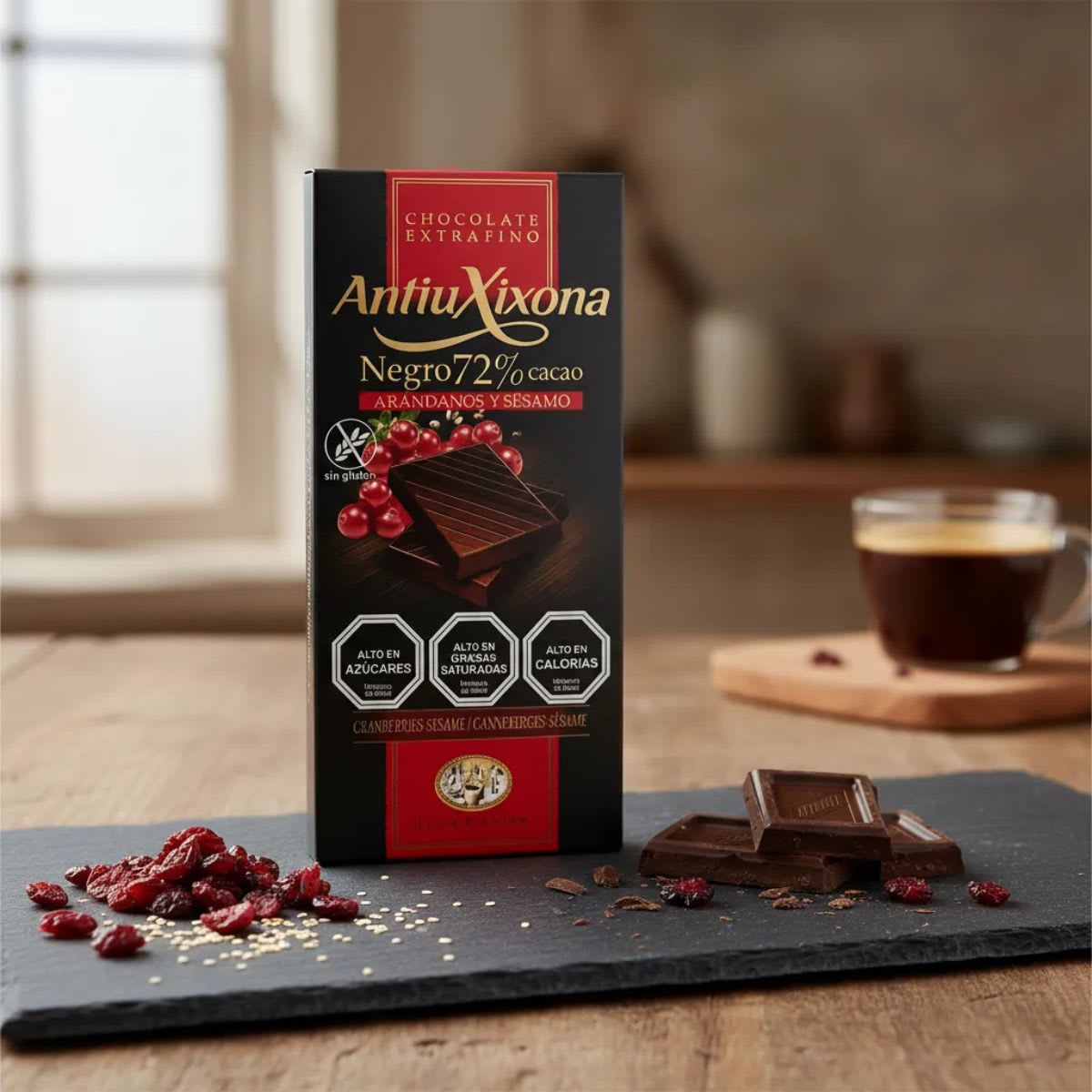 Antiu Xixona Chocolate Negro 72% Cacao con Arandanos y Sesamo Sin Gluten3
