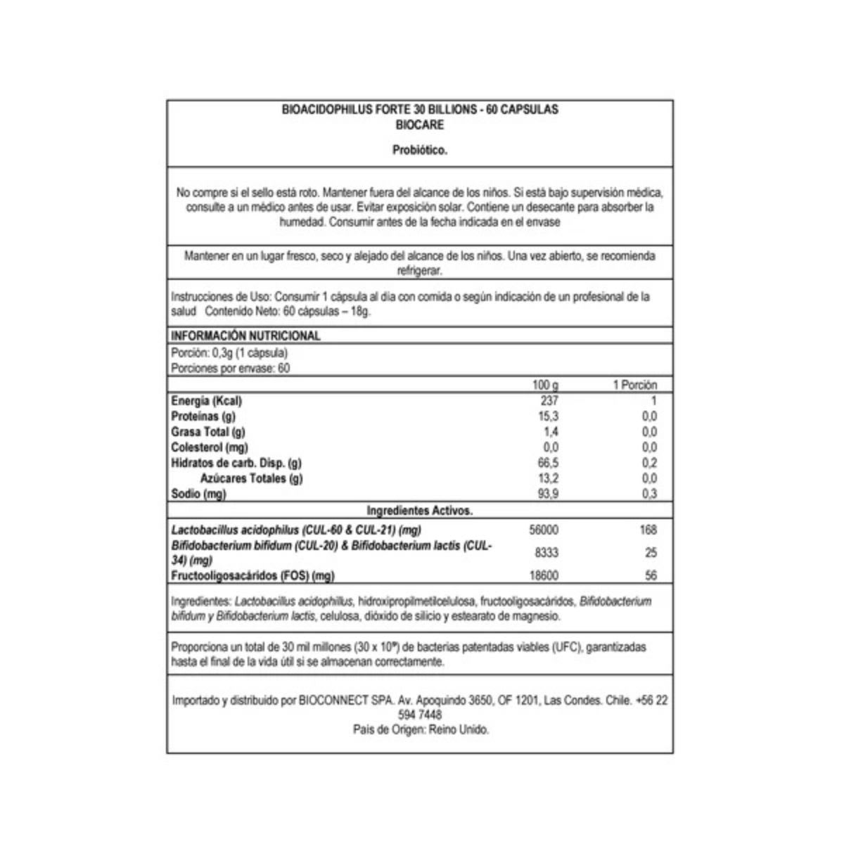 Biocare Probiotico BioAcidophilus Forte 30 billones UFC3