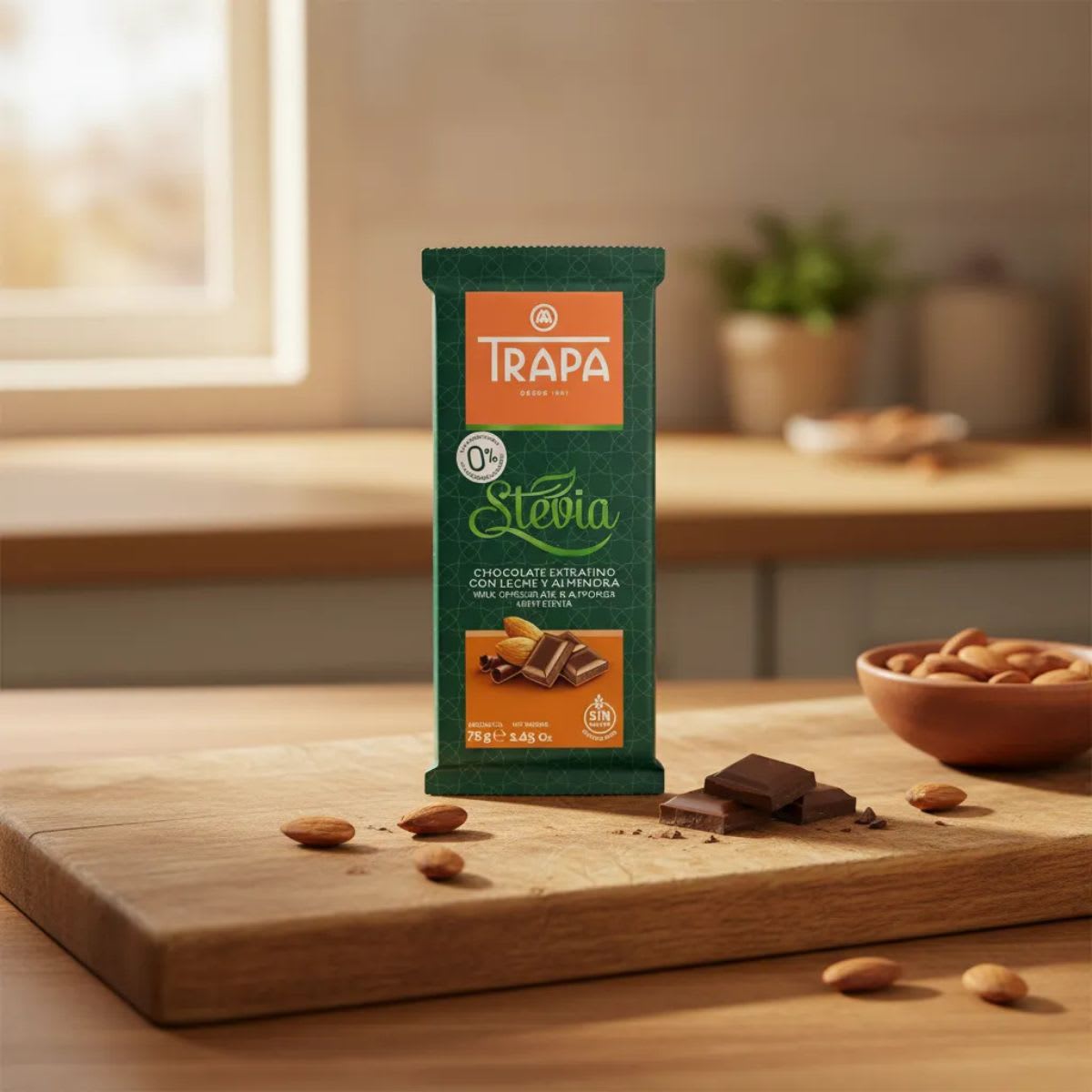 Trapa Chocolate con Leche y Almendras con Stevia Sin Azucar Sin Gluten3
