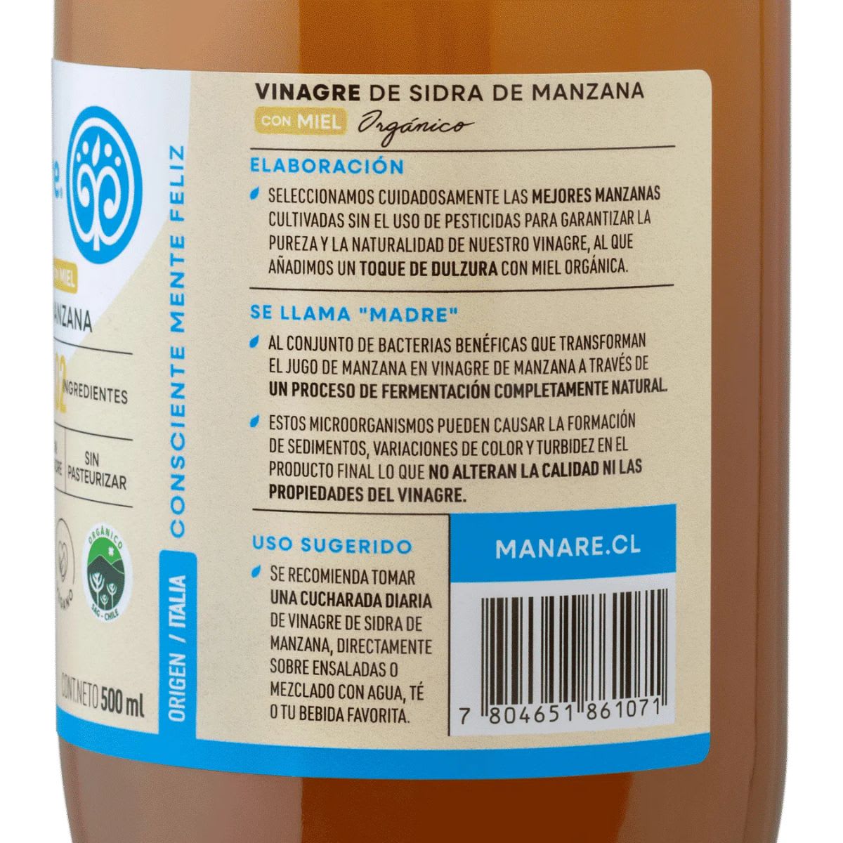 Manare Vinagre de Manzana con Miel Organico3