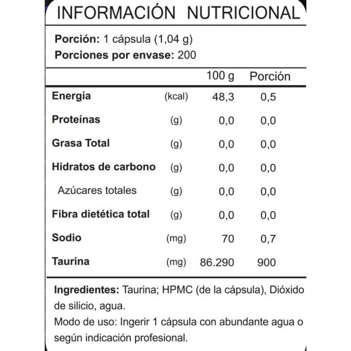 FNL Taurina 900 mg 200 capsulas3