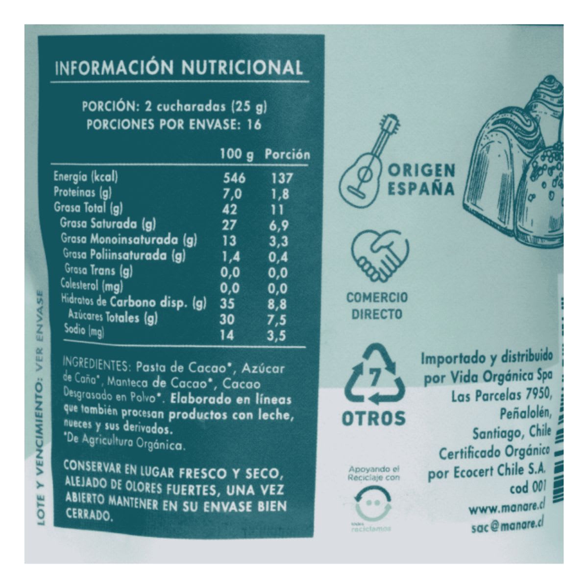 Manare Cobertura de Chocolate Organico 70% Cacao 200g4