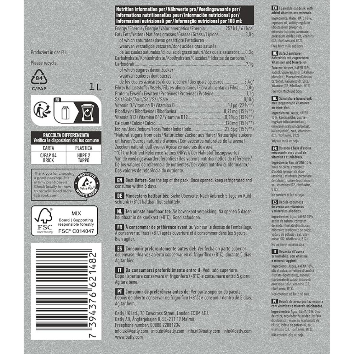 6-Pack Oatly Bebida de Avena Barista Edition4