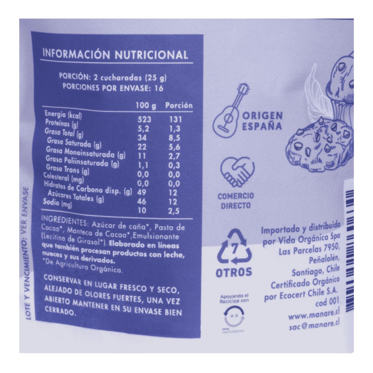 Manare Chips de Chocolate Organico 52% Cacao 400g4