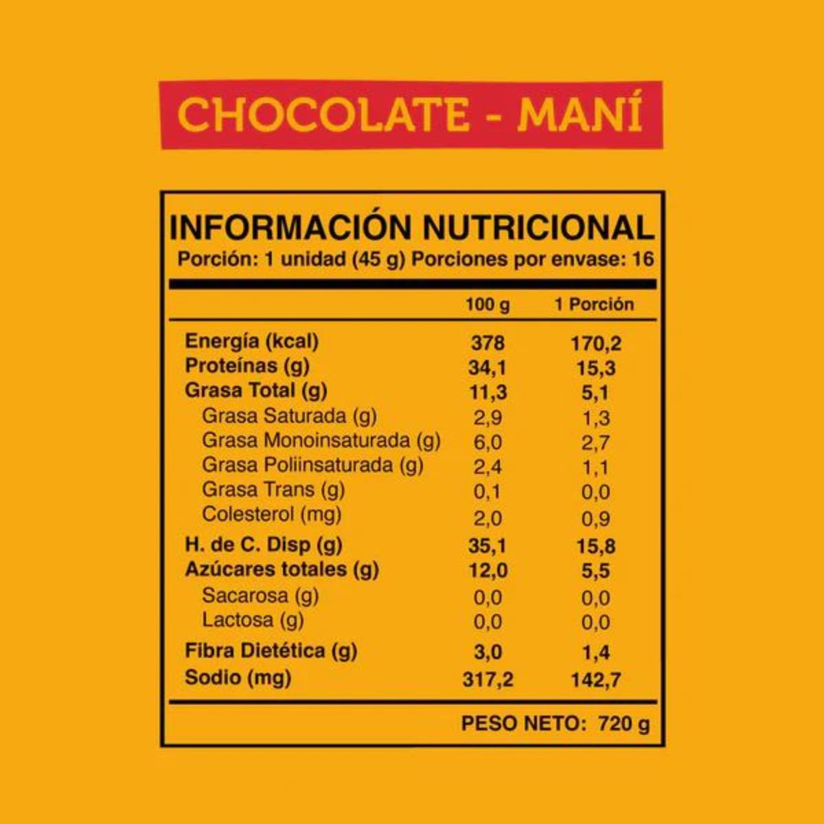 Caja Wild Protein Barra Chocolate Mani 45 g X 16 UN5