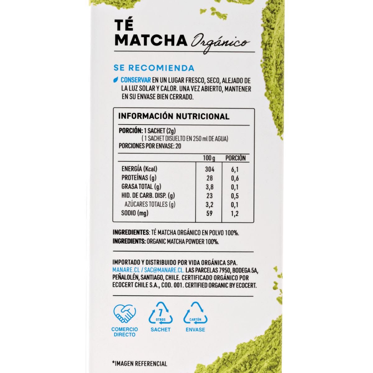 Manare Te Matcha Organico Sachet 20 UN5