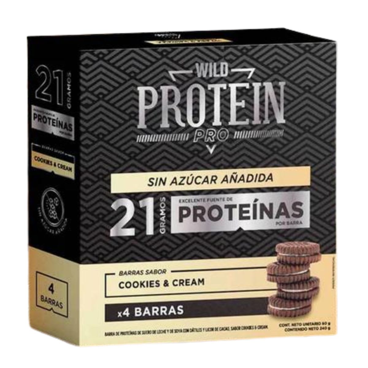 Caja Wild Protein Pro Barra Cookies & Cream 60 g X 4 UN1