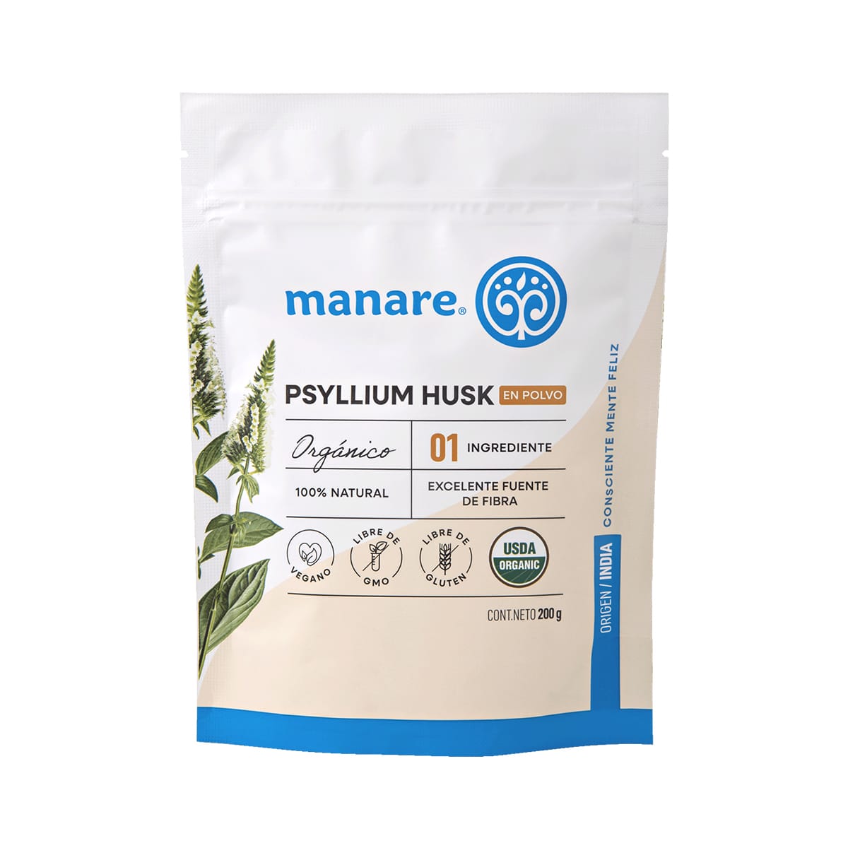 Manare Psyllium Husk Organico en Polvo 200 g1