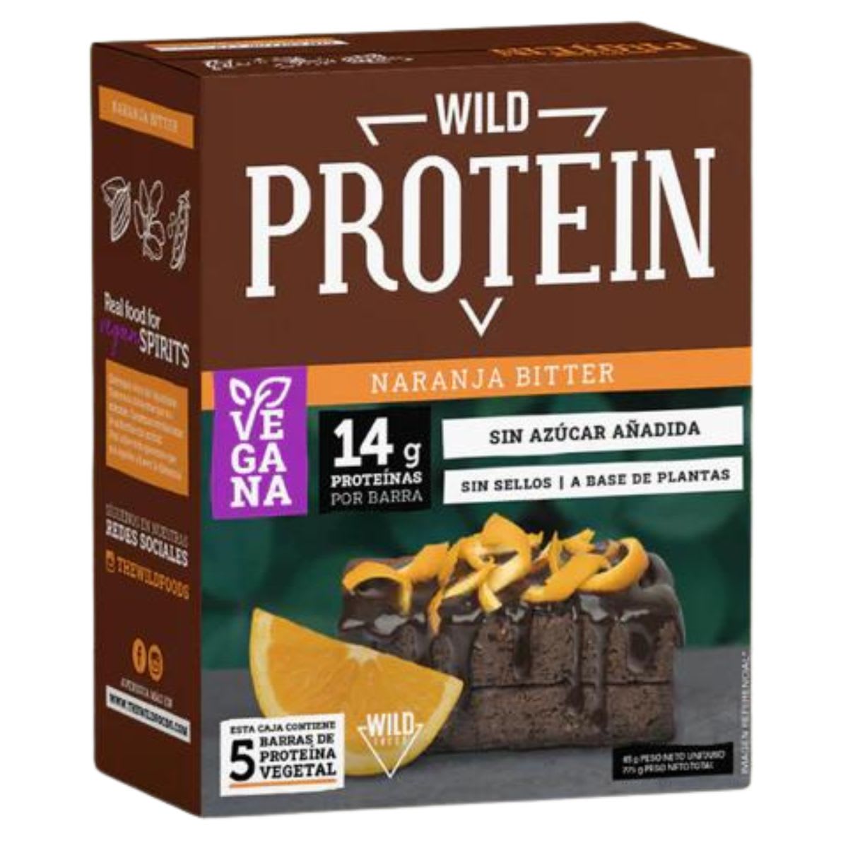 Caja Wild Protein Barra Vegana Chocolate Naranja 45 g X 5 UN1